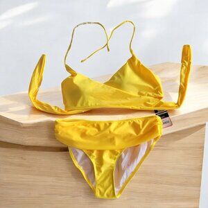 Shekini Womens Yellow Wrap Bikini  Halter Bandage Set Size Large